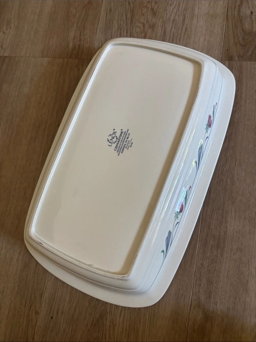 Lenox Cream Ceramic Serving Baker with Blue Rim and Floral Accent